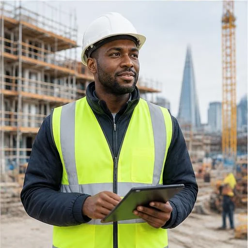 Construction professional at a building site